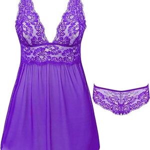 Purple Lace Babydoll Lingerie Set